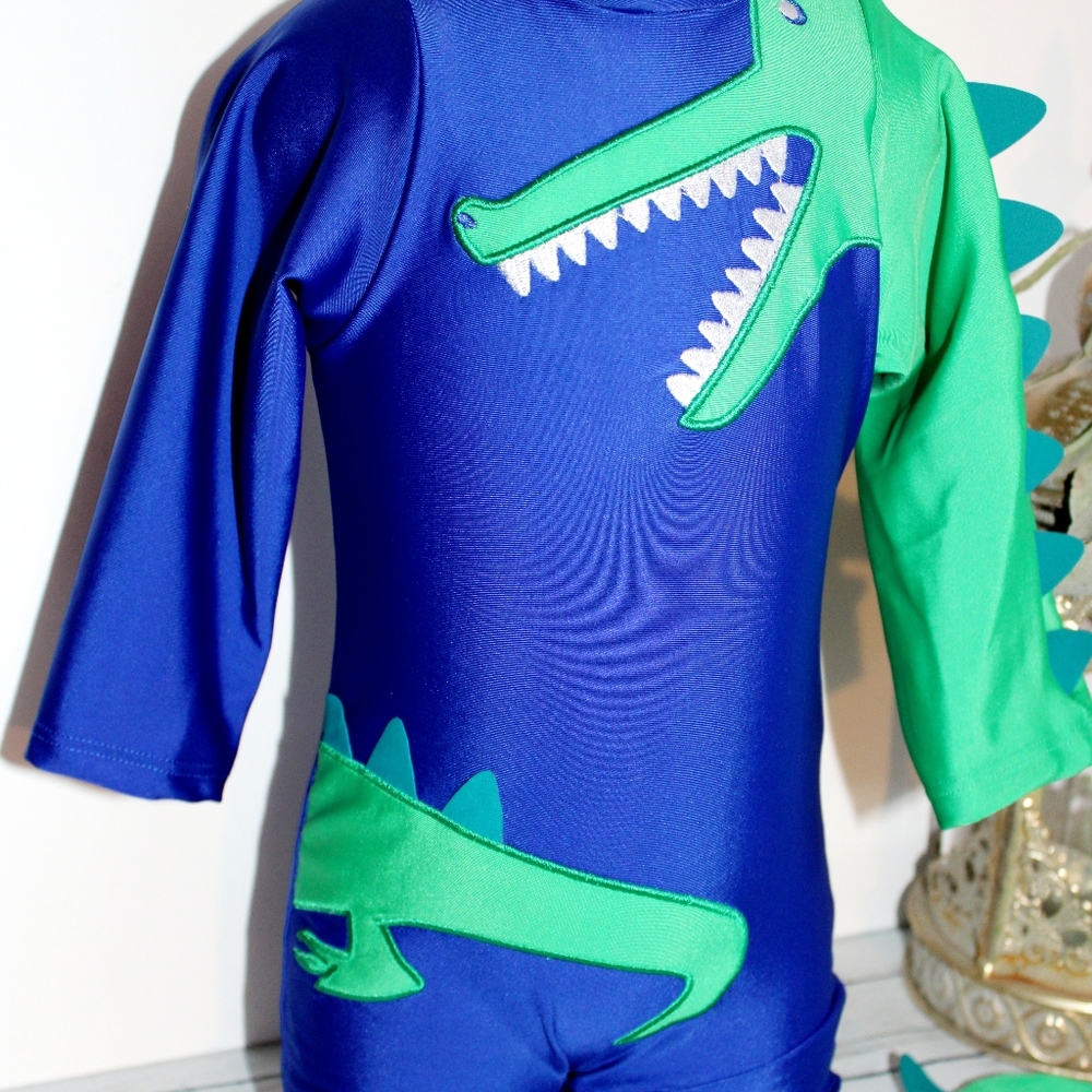Boys Alligator / dino printed swim suit w/ Hat